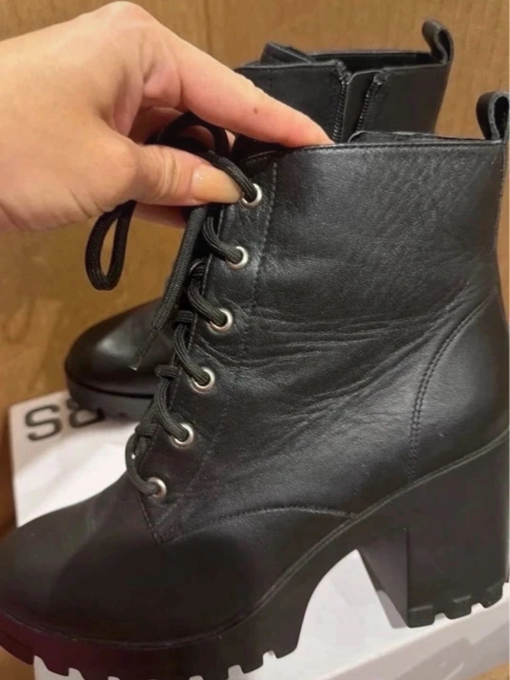 bp Black Lace-Up Ankle Combat Boots